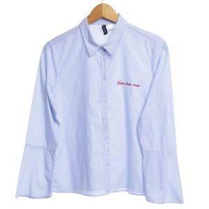 H&M Embroidered Never Look Back Button Down Top